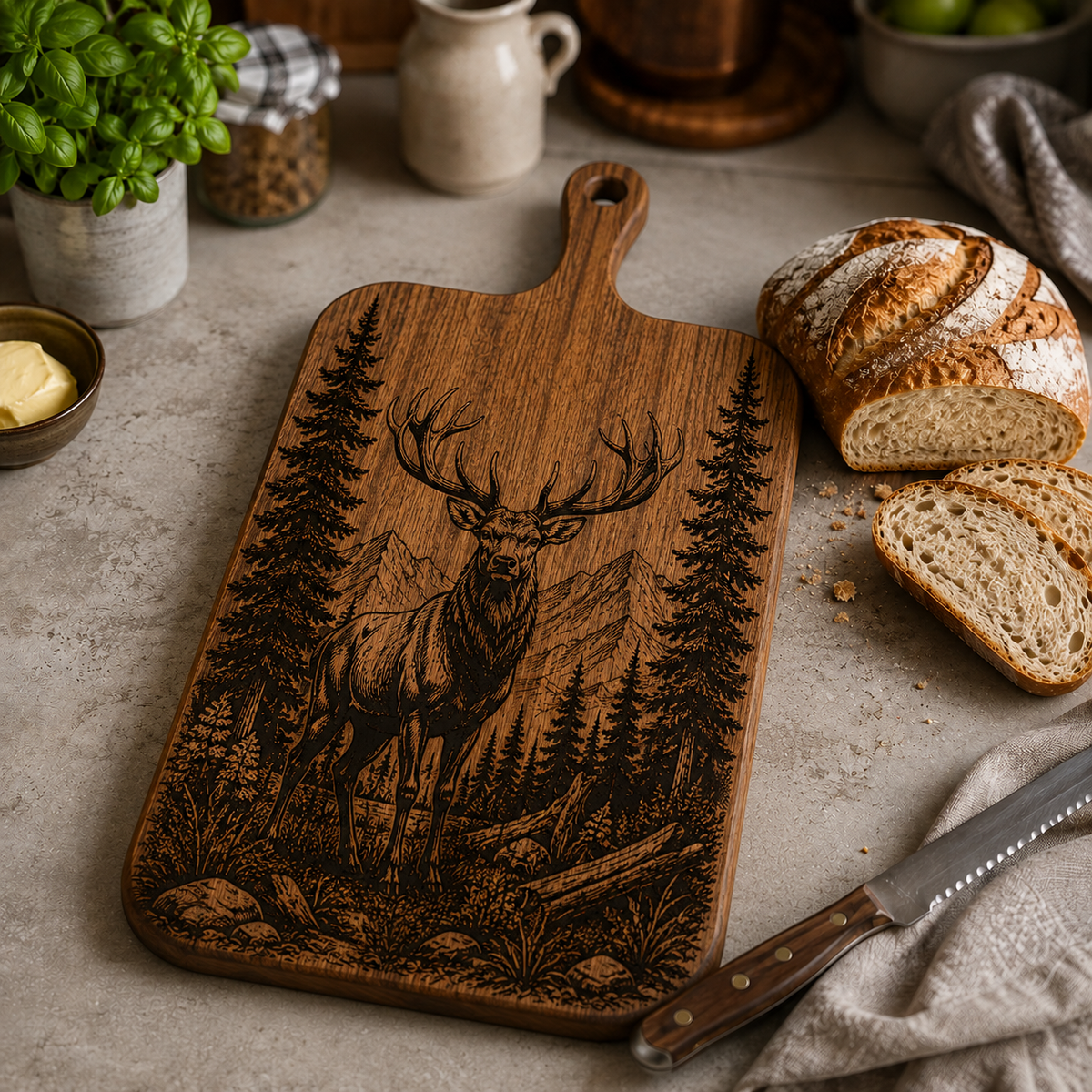The Stag | Custom Engraved Wooden Cutting Board