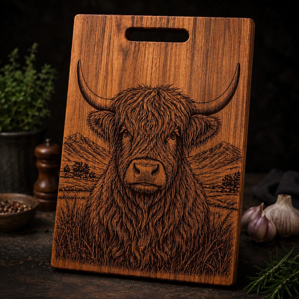 The Highland Cow | Custom Engraved Wooden Cutting Board