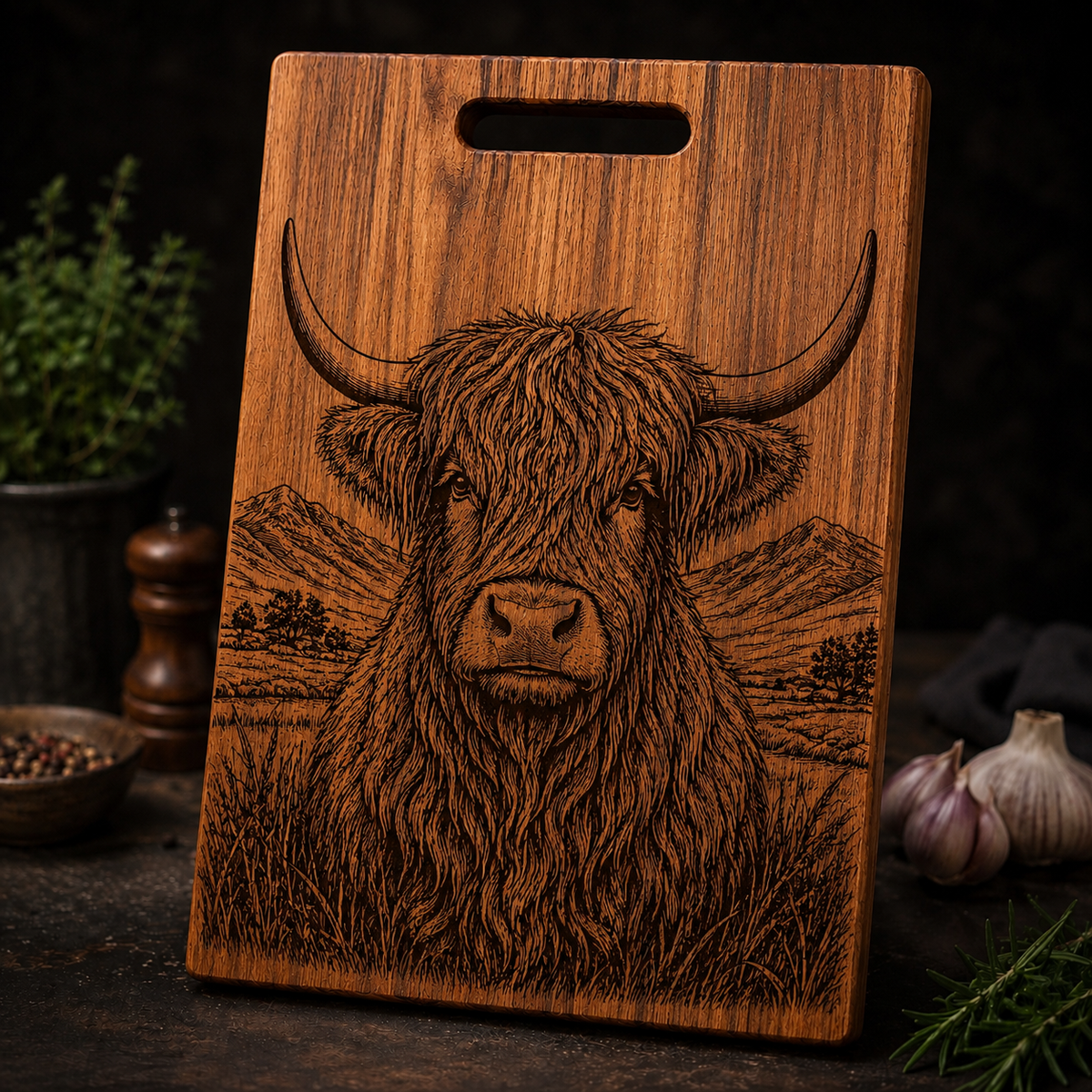 The Highland Cow | Custom Engraved Wooden Cutting Board