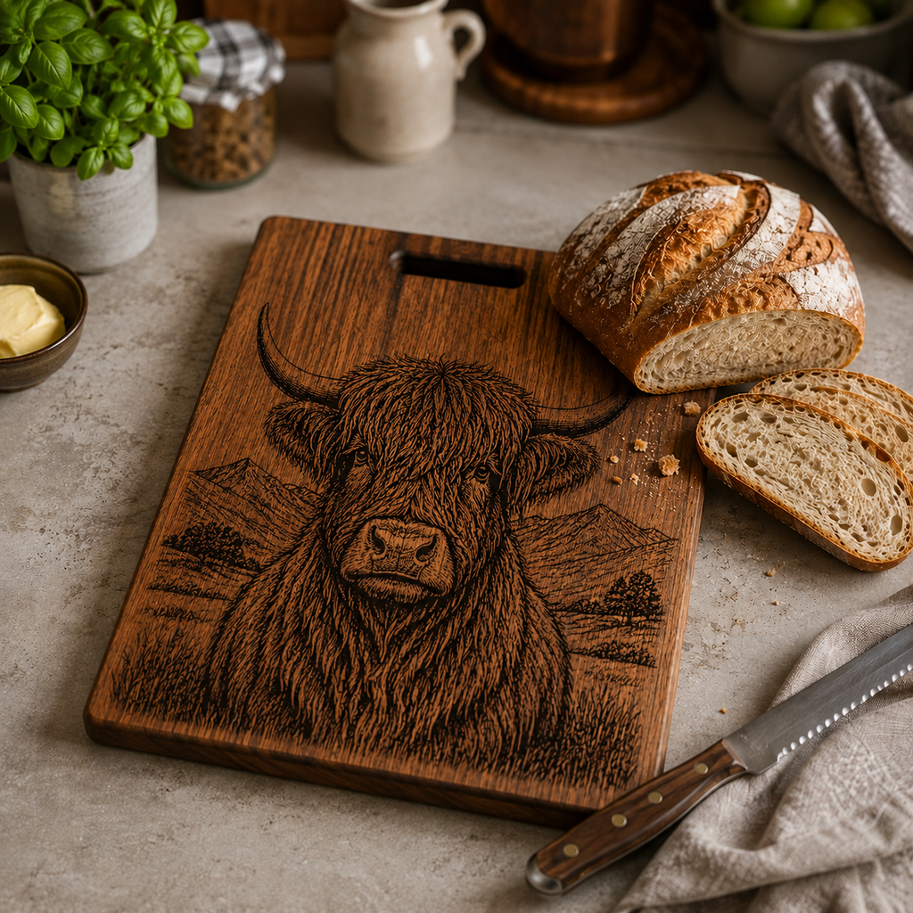 The Highland Cow | Custom Engraved Wooden Cutting Board