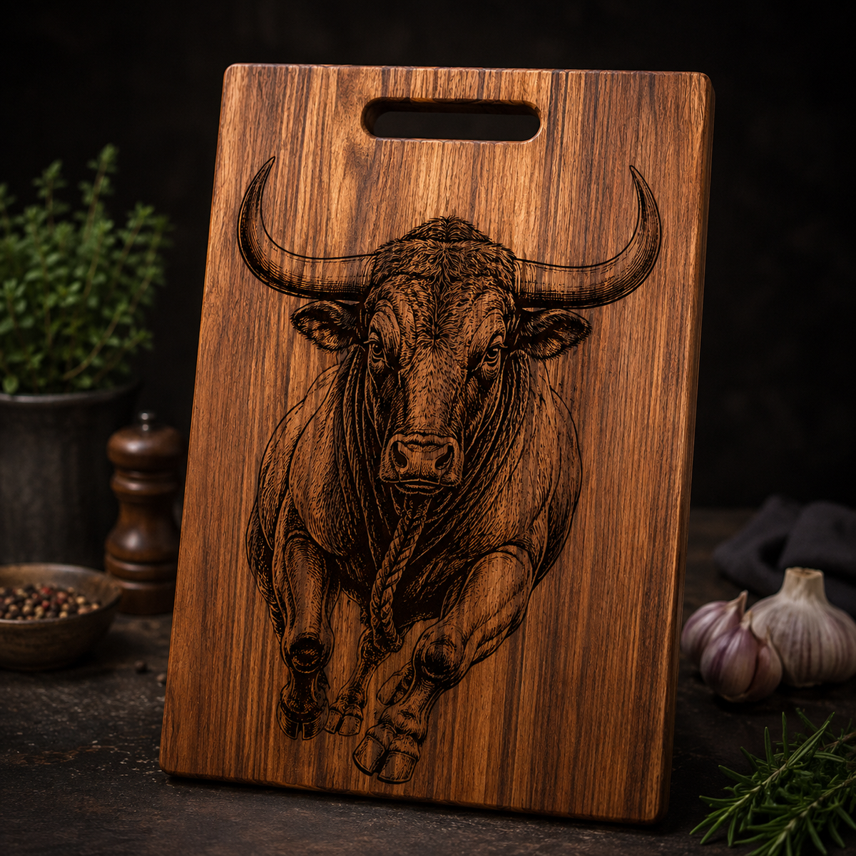 The Bull | Custom Engraved Wooden Cutting Board