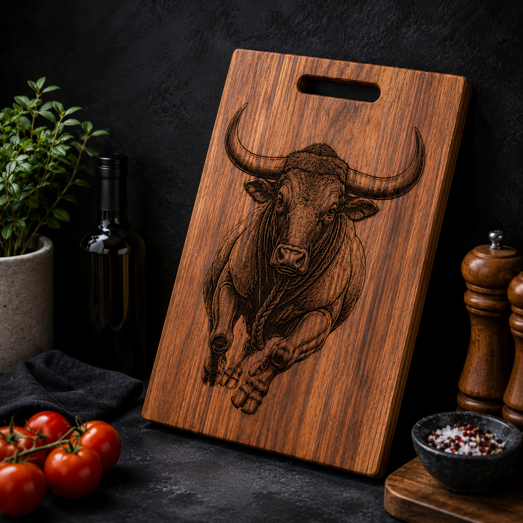 The Bull | Custom Engraved Wooden Cutting Board